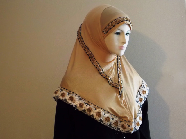  Soft Coffee color long Floral style 2 Piece Hijab 6